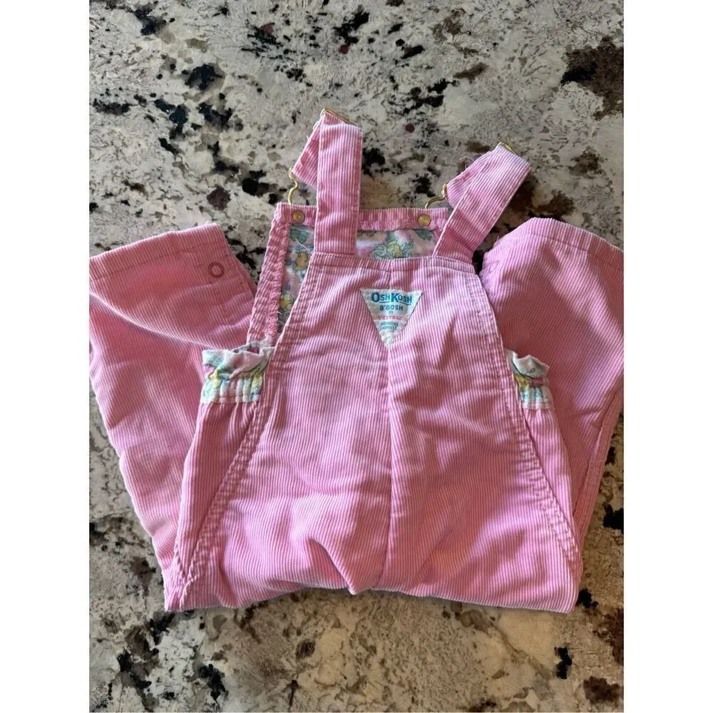 Oshkosh B’gosh Vintage Pink Corduroy Overalls Vestbak Cotton Blend 12 Months